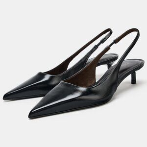 ZARA LEATHER SLINGBACK SHOES - BLACK
